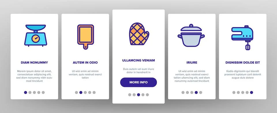 Kitchenware Line Icon Set Onboarding Stock Illustration