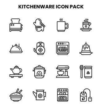 Kitchenware Line Icons Pack 库存插图
