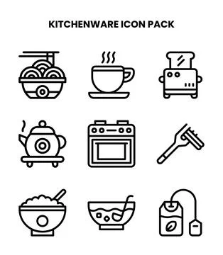 Kitchenware Line Set Icons Pack Stock Illustration