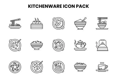 Kitchenware Line UI Icons Pack Stock Illustration