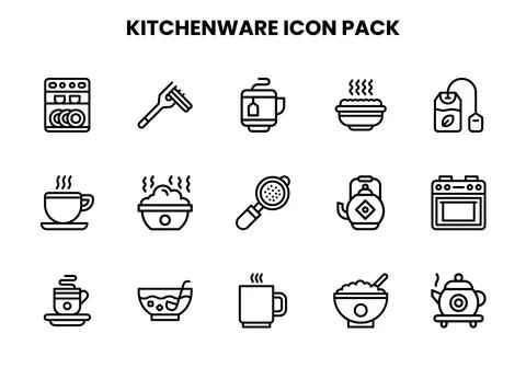 Kitchenware Line UI Icons Pack Stock Illustration