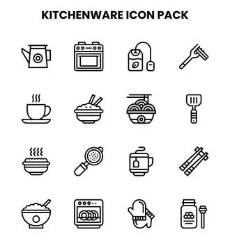 Kitchenware Line UI Icons Pack Stock Illustration