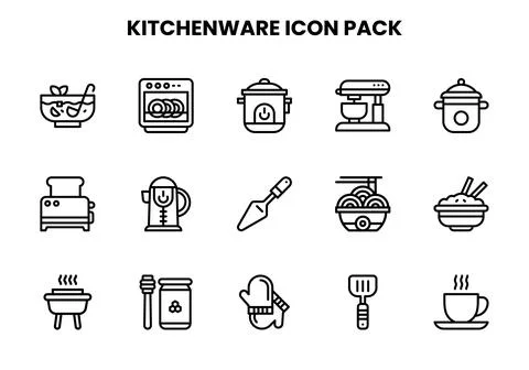 Kitchenware Line Vector Icons Pack Illustrazione stock