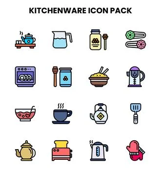 Kitchenware Lineal Color Bundle Icons Pack Stock Illustration