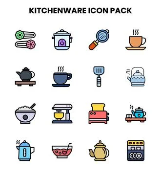 Kitchenware Lineal Color Bundle Icons Pack Stock Illustration