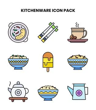 Kitchenware Lineal Color Set Icons Pack Stock Illustration