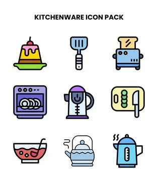 Kitchenware Lineal Color Vector Icons Pack Stock Illustration