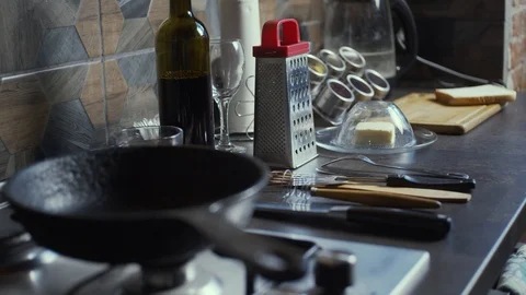 Kitchenware on loft kitchen Stock Footage 125851522