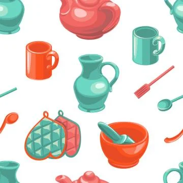 Kitchenware Seamless Pattern, Kitchen Tools, Cooking Utensils, Design Element Stock Illustration