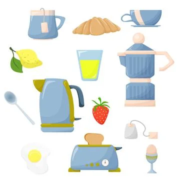 Kitchenware set. Breakfast stuff. Isolated on white background Stock Illustration