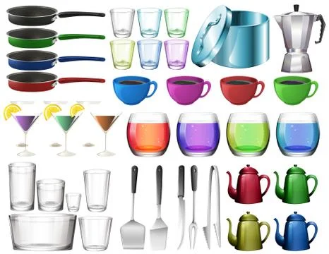 Kitchenware set with glasses 스톡 일러스트