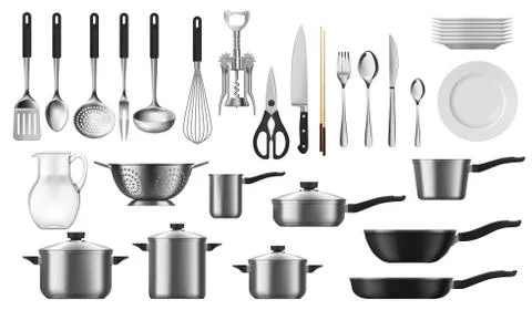 Kitchenware set, kitchen utensils and cutlery Stock Illustration