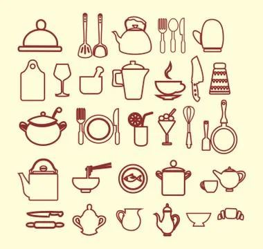 Kitchenware set  outlined Stock-Illustration