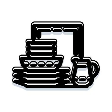 Kitchenware set with stacked dishes and pitcher icon Stock Illustration