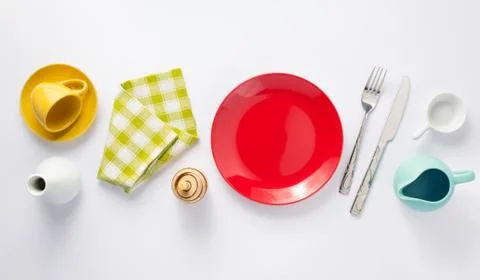 Kitchenware set at white background Stock Photos