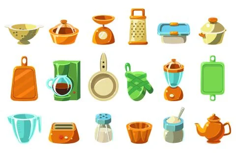 Kitchenware sett, kitchen utensils, cookware for cooking vector Illustrations on Stock Illustration
