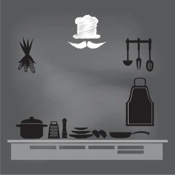 Kitchenware sign on chalk board background Stock-Illustration