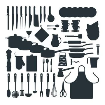 Kitchenware silhouette vector icons Stock Illustration