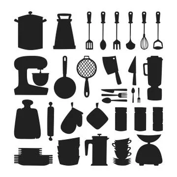 Kitchenware silhouette vector icons Stock Illustration