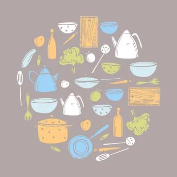 Kitchenware. Sketch  illustration. Stock Illustration