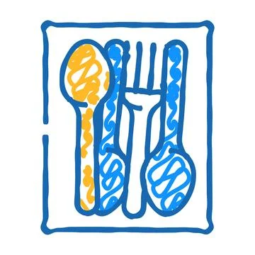 Kitchenware spoon and fork icon doodle illustration Stock Illustration