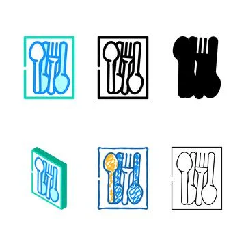 Kitchenware spoon and fork variants color icon vector Illustrazione stock