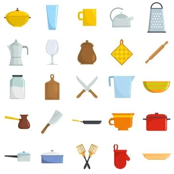 Kitchenware tools cook icons set isolated Illustrazione stock