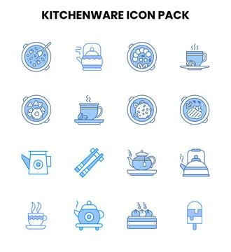 Kitchenware Two Colour Graphics Icons Pack 스톡 일러스트
