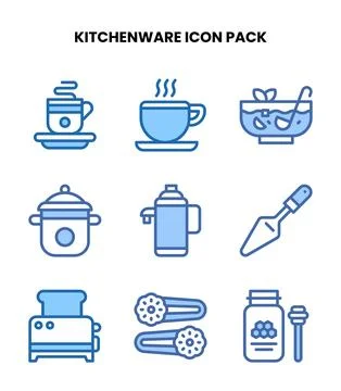 Kitchenware Two Colour Icons Pack 库存插图