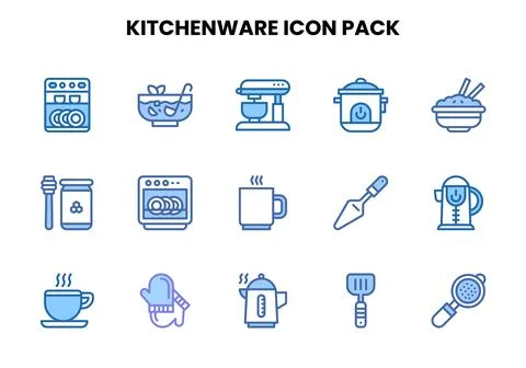 Kitchenware Two Colour Set Icons Pack Stock Illustration