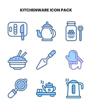Kitchenware Two Colour Set Icons Pack Stock Illustration