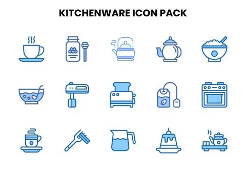 Kitchenware Two Colour Set Icons Pack 스톡 일러스트
