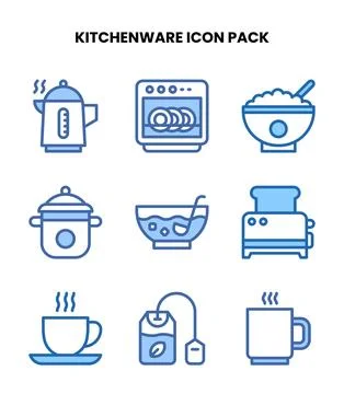 Kitchenware Two Colour Set Icons Pack Stock Illustration