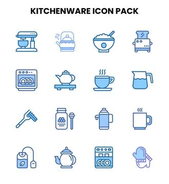 Kitchenware Two Colour UI Icons Pack 스톡 일러스트
