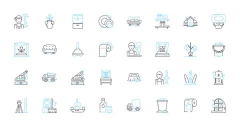 Kitchenware utensils linear icons set. Spoon, Fork, Knife, Ladle, Spatula, Tongs Stock Illustration