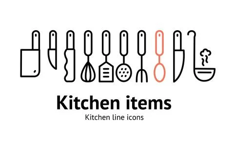 Kitchenware Utensils Sign Thin Line Set. Vector Stock-Illustration