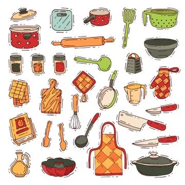 Kitchenware vector cookware for cooking and kitchen utensils or cutlery for イラスト素材