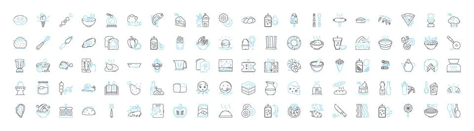 Kitchenware vector line icons set. Cookware, Utensils, Cutlery, Plateware 스톡 일러스트