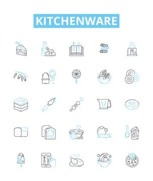 Kitchenware vector line icons set. Cookware, Utensils, Cutlery, Plateware Illustrazione stock