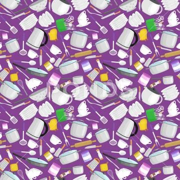 Kitchenware vector pattern.Cartoon kitchen utensil collection.Steel househo.. Stockillustratie