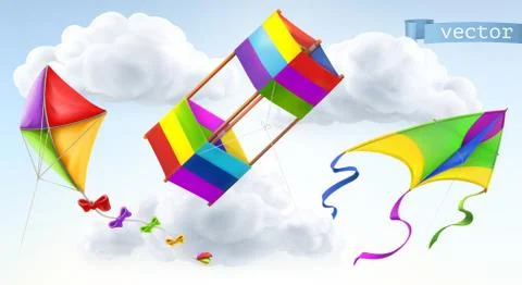 Kite 3d vector icon set Stock Illustration