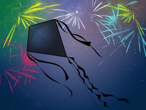 Kite and fireworks explosion Stock Illustration