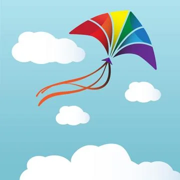 Kite in the blue cloudy sky Stock Illustration