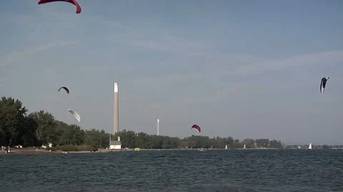 Kite Boarding on Cherry Beach Toronto Stock Footage 327896796