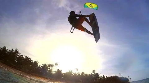 Kite boarding,  jump over the camera. Stock Footage 51745234