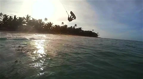 Kite boarding,  jump over the camera. Video stock 51774606
