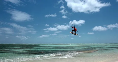Kite boarding, jump over the camera. Stock Footage 51774621