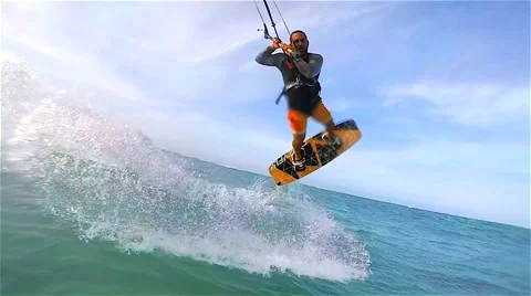 Kite boarding,  jump over the camera. Video stock 51774699