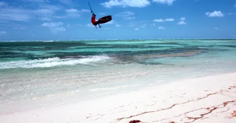 Kite boarding, jump over the camera. Video stock 51877311