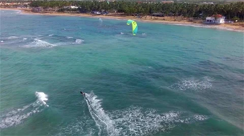 Kite boarding, shooting with drone. Stock Footage 51685204